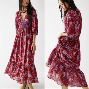 NWT Free People Golden Hour Maxi Dress color Wine Combo size Medium